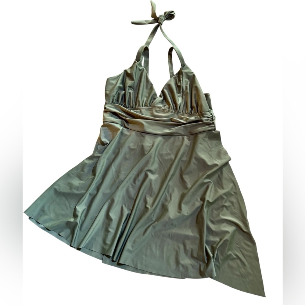 🏝️Olive Green one Piece Swim Dress Asymmetrical Hem Size 2X🏝️ NWOT